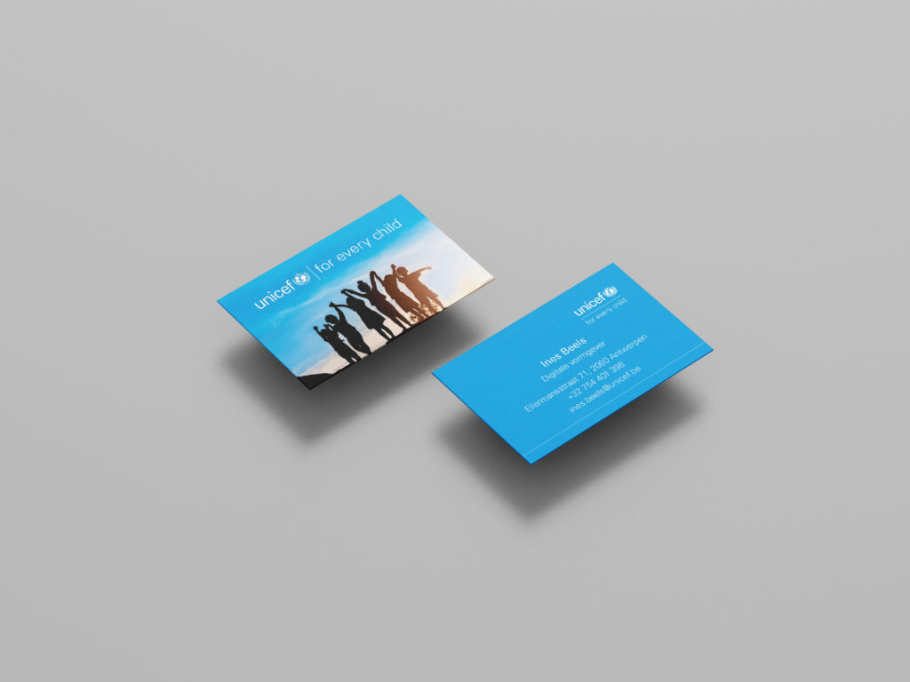 Business card Unicef -  Eerste publicatie opdracht voorbeeld 2
